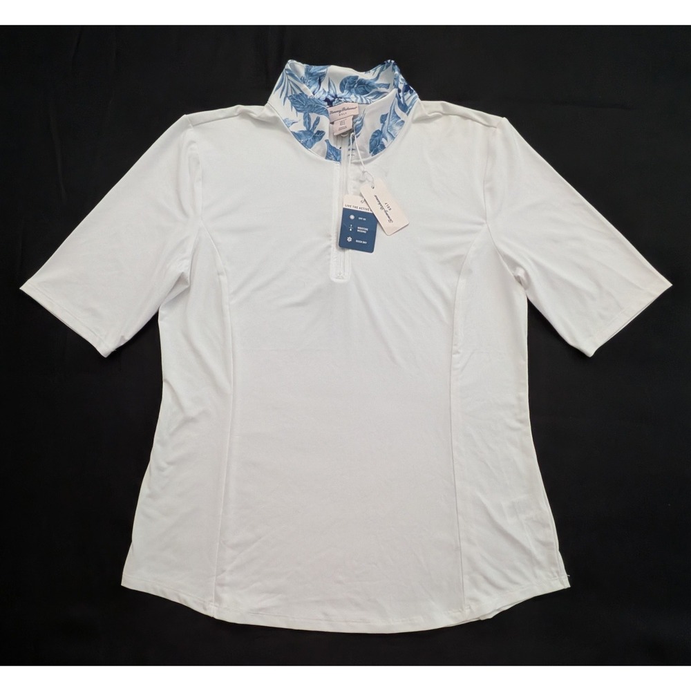 TOMMY BAHAMA Golf Women's 1/4 Zip Polo Shirt White Blue Floral Large L - NWT